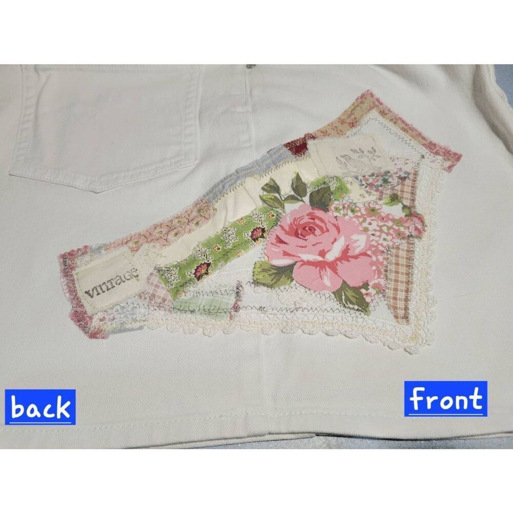 Cottage Core reworked upcycled repurposed patchwork denim jean skirt size 14 - Picture 10 of 12